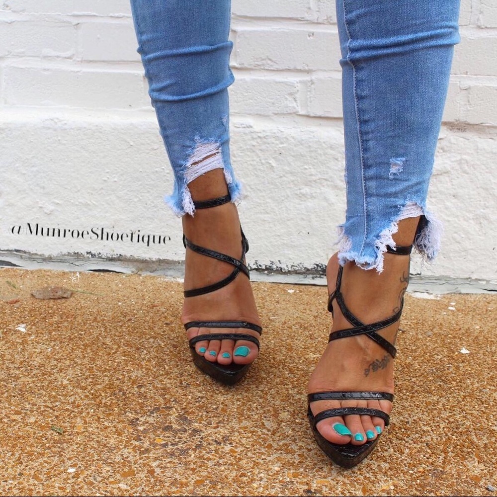 Black Ankle Strap Stiletto Sandal Heels